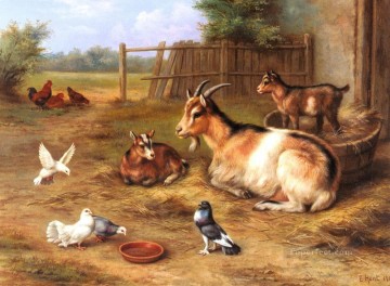 ヤギ 鶏 鳩のいる農場の風景 家禽の家畜小屋 エドガー・ハント Oil Paintings